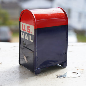 Vintage U.S. Mail Box with Key Tin Litho Coin Bank Toy. Made in Japan.