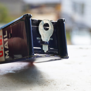 Vintage U.S. Mail Box with Key Tin Litho Coin Bank Toy. Made in Japan.