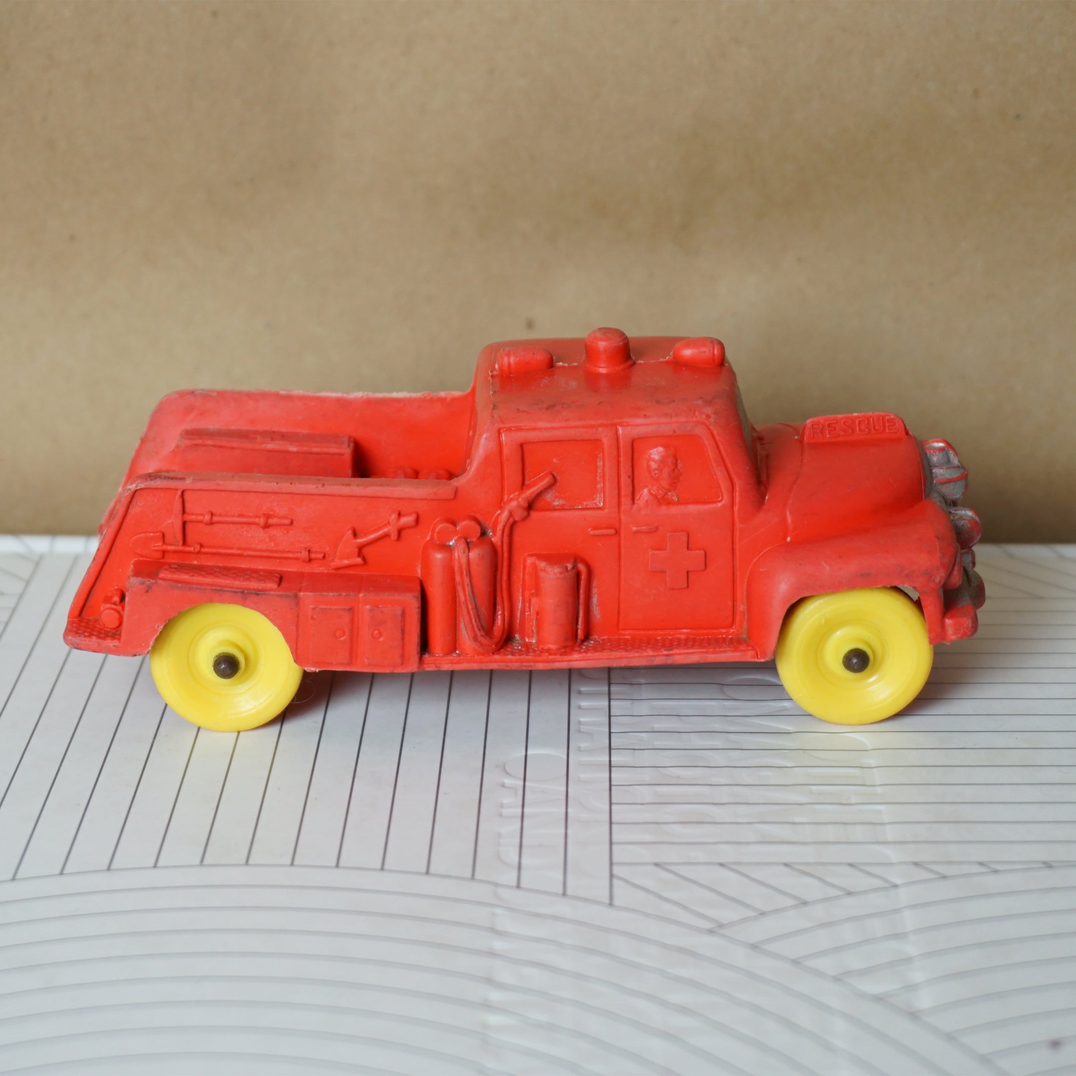 1950s 2x Vintage AUBURN Rubber Toy Vehicles. 576 Police Car & 524 Firetruck.