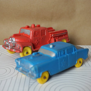 1950s 2x Vintage AUBURN Rubber Toy Vehicles. 576 Police Car & 524 Firetruck.