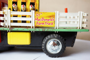 1960s Vintage FRANKONIA  Ol' Mc Mac Donald's Farm Truck Tin Toy. Made in Japan.