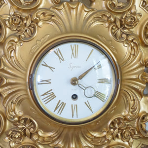 1960s Vintage SYROCO Gold Resin 8-day Windup Rococo & Brass Wall Clock. USA.