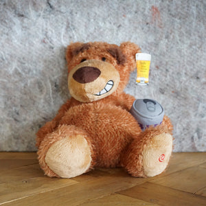 Rare GUND Suds the Bear L'ourson Roteur Plush Teddy with Beer Can. "Press My Foot, I Burp!" Gag Gift.