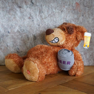 Rare GUND Suds the Bear L'ourson Roteur Plush Teddy with Beer Can. "Press My Foot, I Burp!" Gag Gift.
