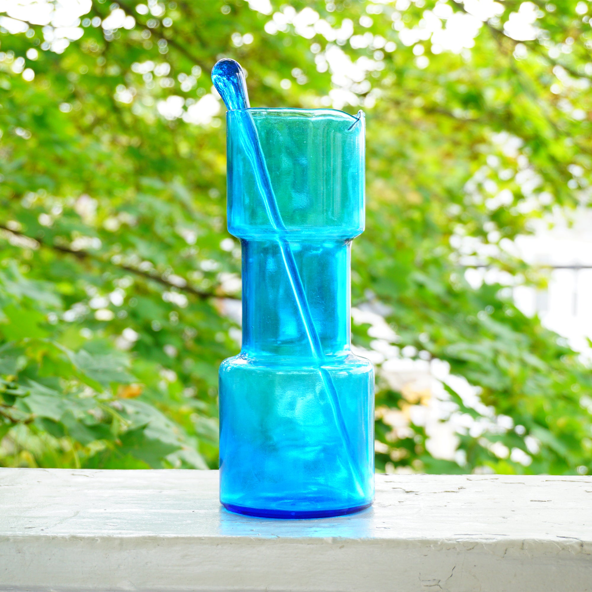 Reduced ~ Mid-Century Blues Glass Lemonade Pitcher