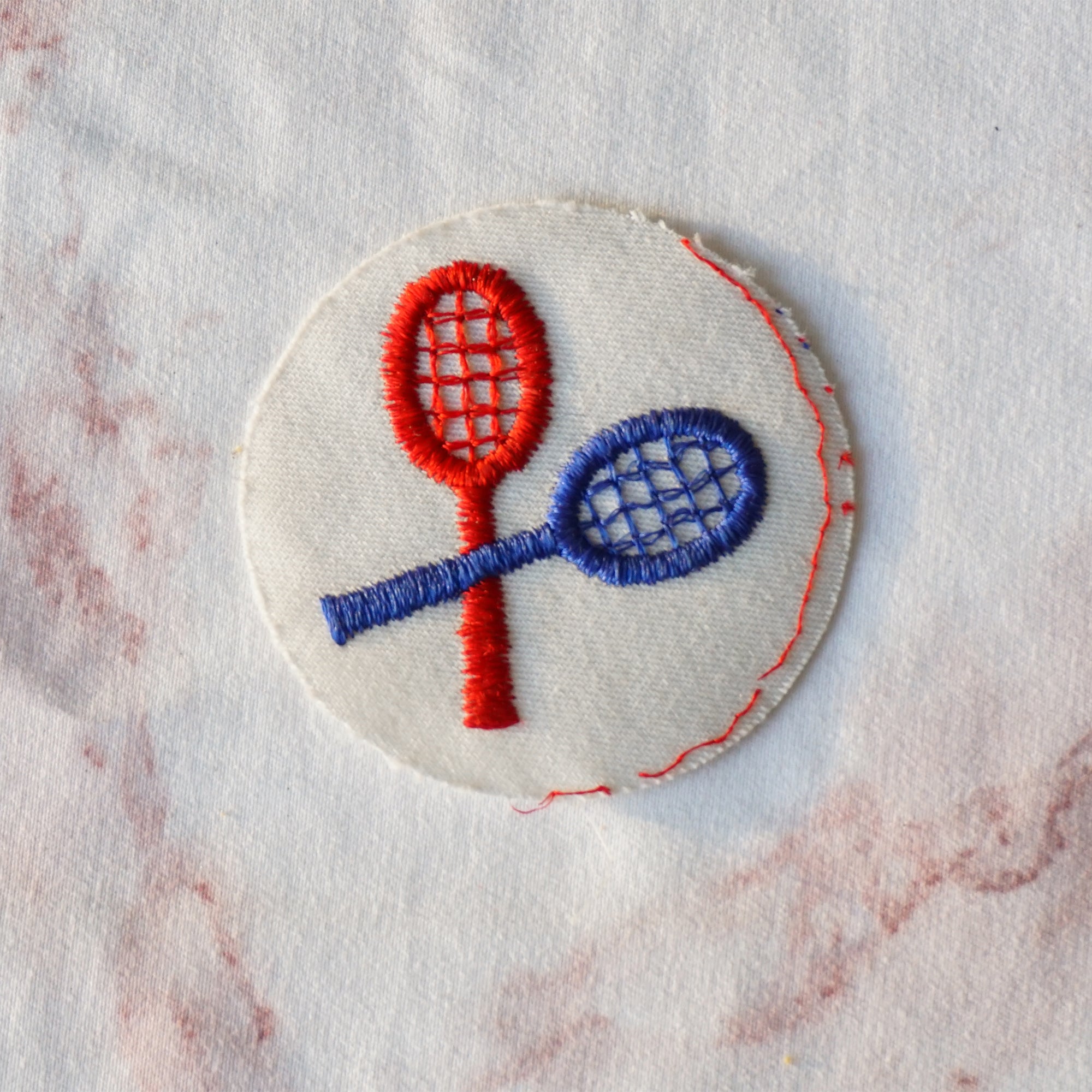 1980s Vintage 2.5" Red and Blue Tennis Racquets Clothing Patch