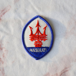 1980s Vintage 2" MASERATI Logo Emblem Clothing Patch. Blue, Red and White Colors.