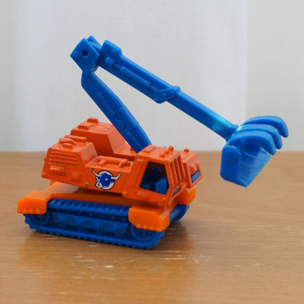 2000 Vintage Diecast MATCHBOX Demolitions Machine. Blue and Orange with a Bull Head Decal. Made by Mattel.