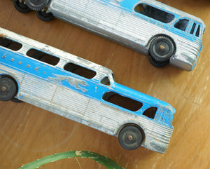 1955 Set of 3 Vintage Diecast TOOTSIETOY GMC Scenicruiser Greyhound Bus. Two Early Versions. Made in Chicago, USA.