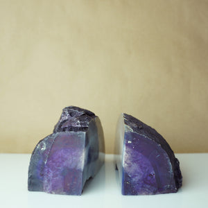 Vintage 5 lbs Unique Natural Polished Violet Agate Bookend Pair. 6" tall Bohemian Decor.