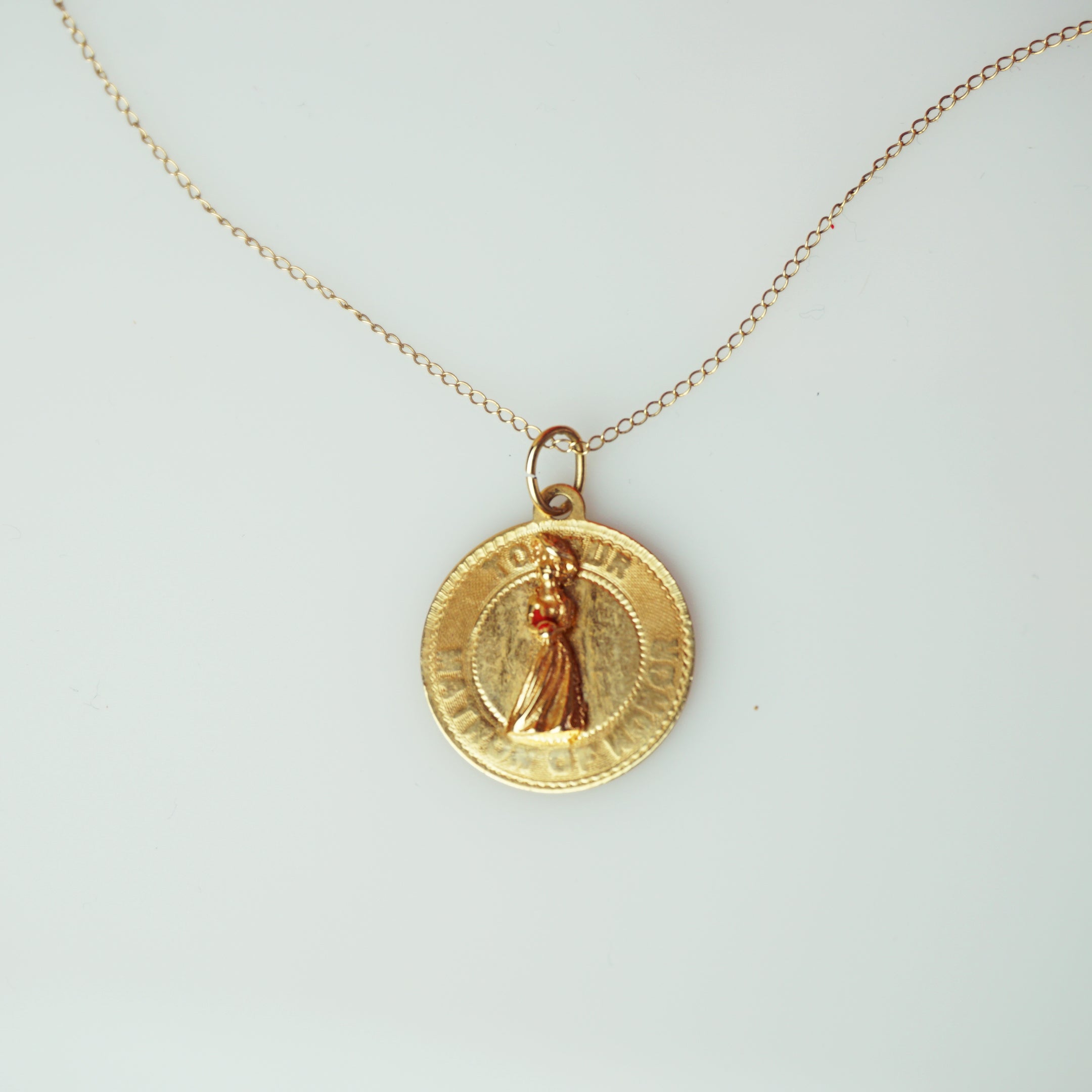 1963 Vintage 14K Gold Coin Drop Matron of Honor Necklace. Dated 1-12-63.