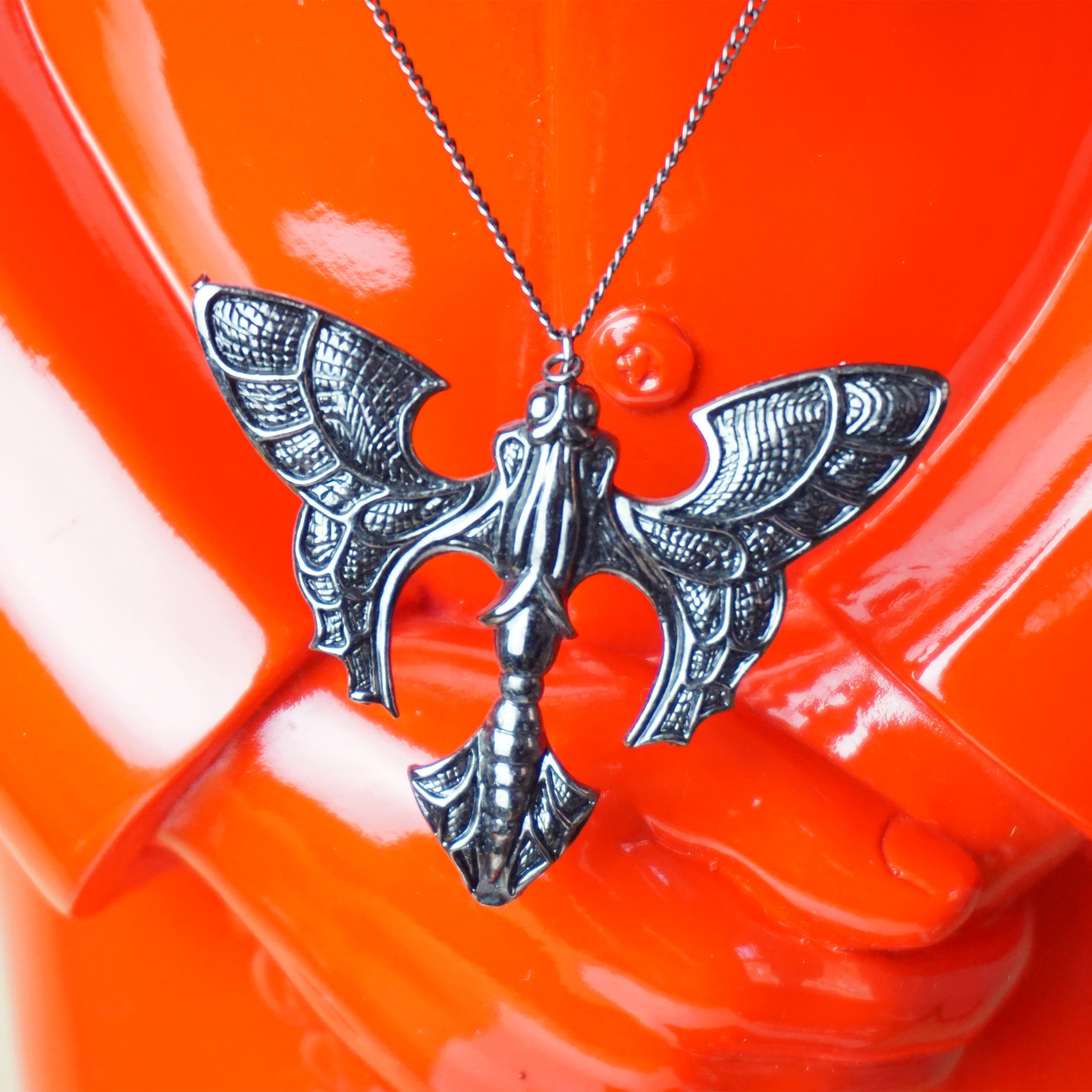 Vintage ERICKSON BEAMON Large SIlver Butterfly / Moth Pendant Necklace