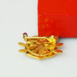 1980s Vintage Red, White, and Gold Enameled Crest Brooch