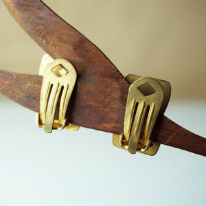1980s Vintage Gold Tone 1" Chunky X-Shape Clip-on Earrings