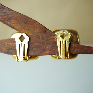 1980s Vintage DKNY Gold Tone & Black Wood Statement Clip-on Earrings