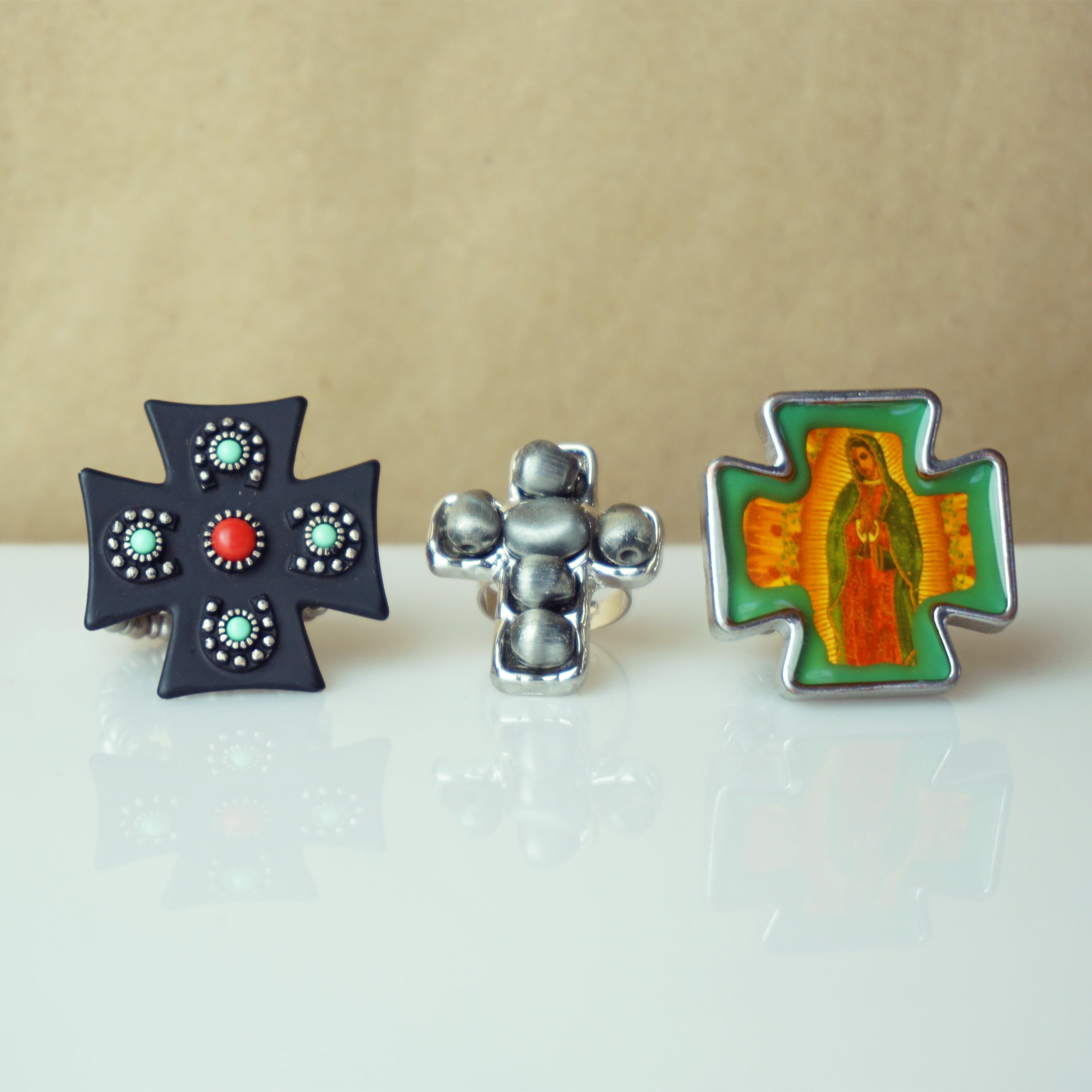 1980s Set of 3 Vintage Christianity Themed Cross Rings