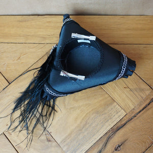 Black Mini Tricorne/ Tricorne/ Tri Corner Fascinator Hat with Feathers
