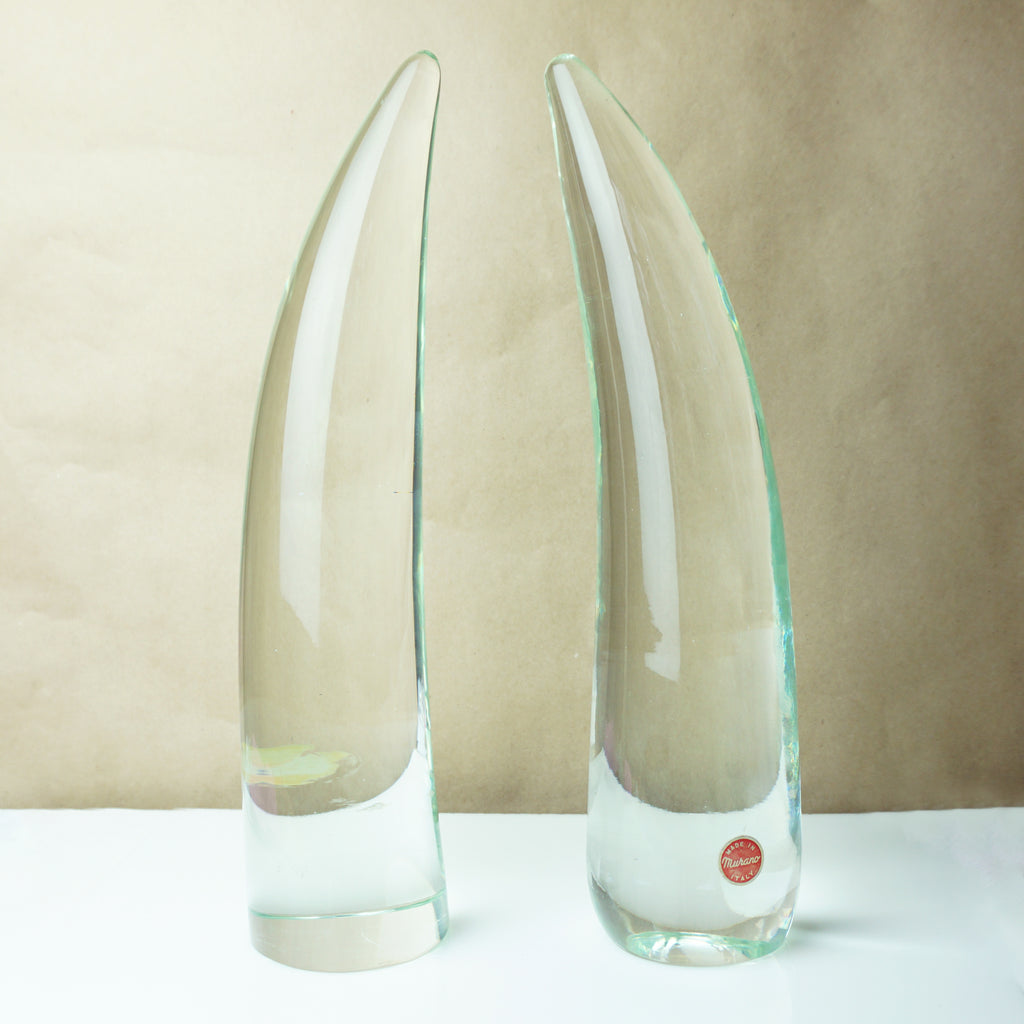 Vintage MCM Signed Solid Glass ZAUETH L Hand Blown Horns. From Murano, Italy.