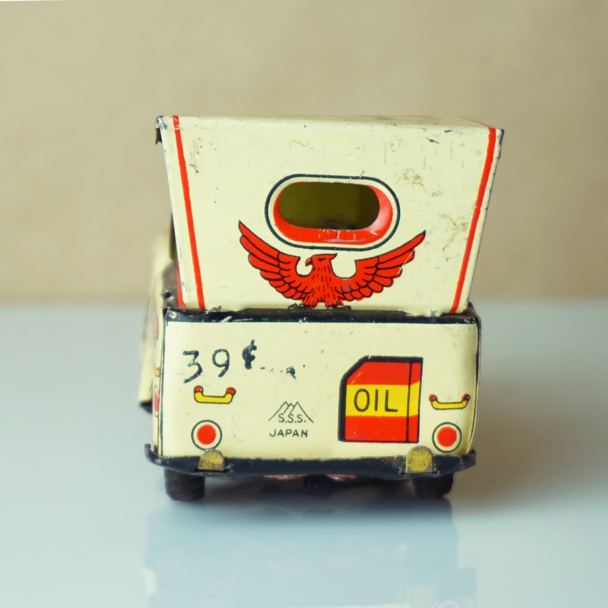 1950s Vintage Tin Litho S.S.S. JAPAN M.P. Jeep Friction Toy w/ Red Eagle and Stars