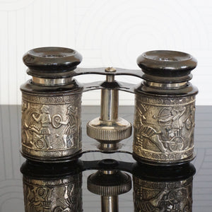 Antique Silver and Black Tone Binoculars/ Opera Glasses showing Ancient War