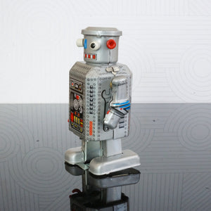 1970s Vintage Tin Litho Rare Windup Toy "Walking Robot" w Key in Box No. MS 249