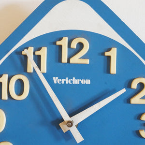 1980s Vintage VERICHRON Blue and White Diamond Wooden Wall Clock. Japan.