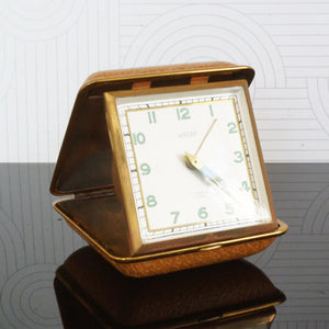 1960s Vintage WELBY Luminous Travel Alarm Clock in Case. Germany U.S. Zone.