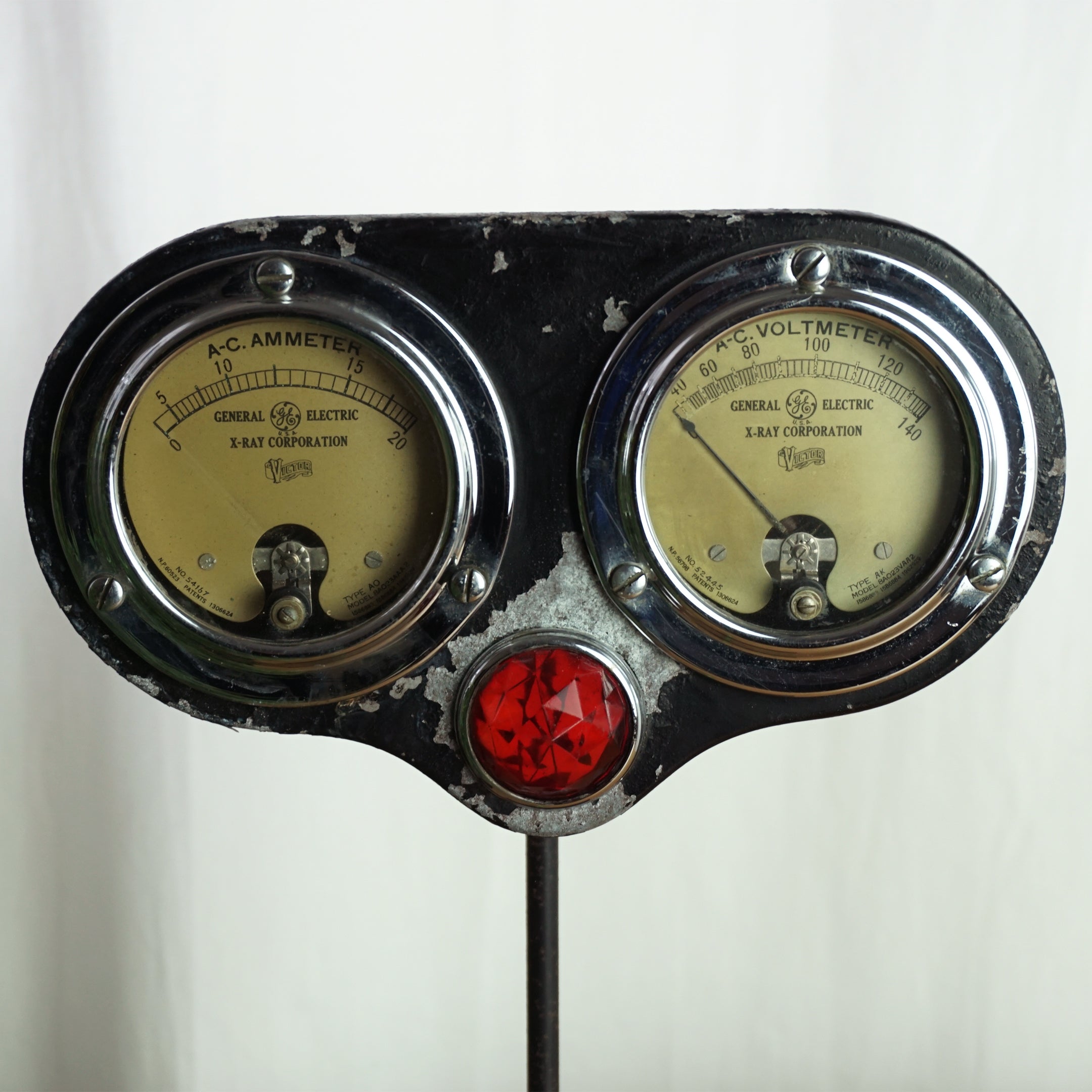 1930s Antique GE X-RAY VICTOR AC Ammeter & Voltmeter Jeweled Medical Meter