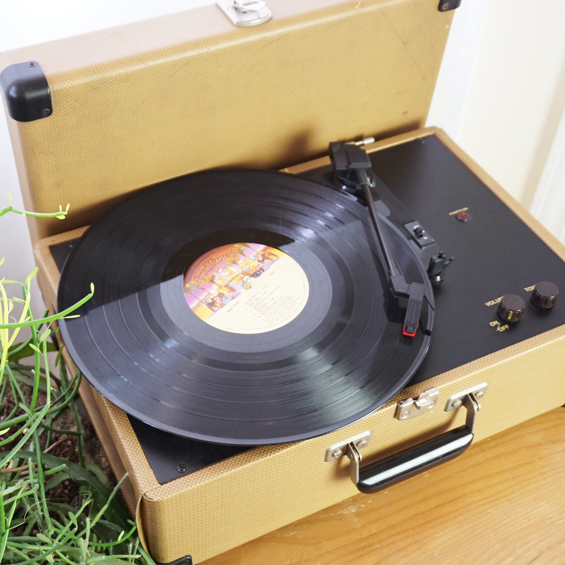 2000s Vintage CROSLEY Model: CR49-TW Tan Suitcase Turntable / Record Player