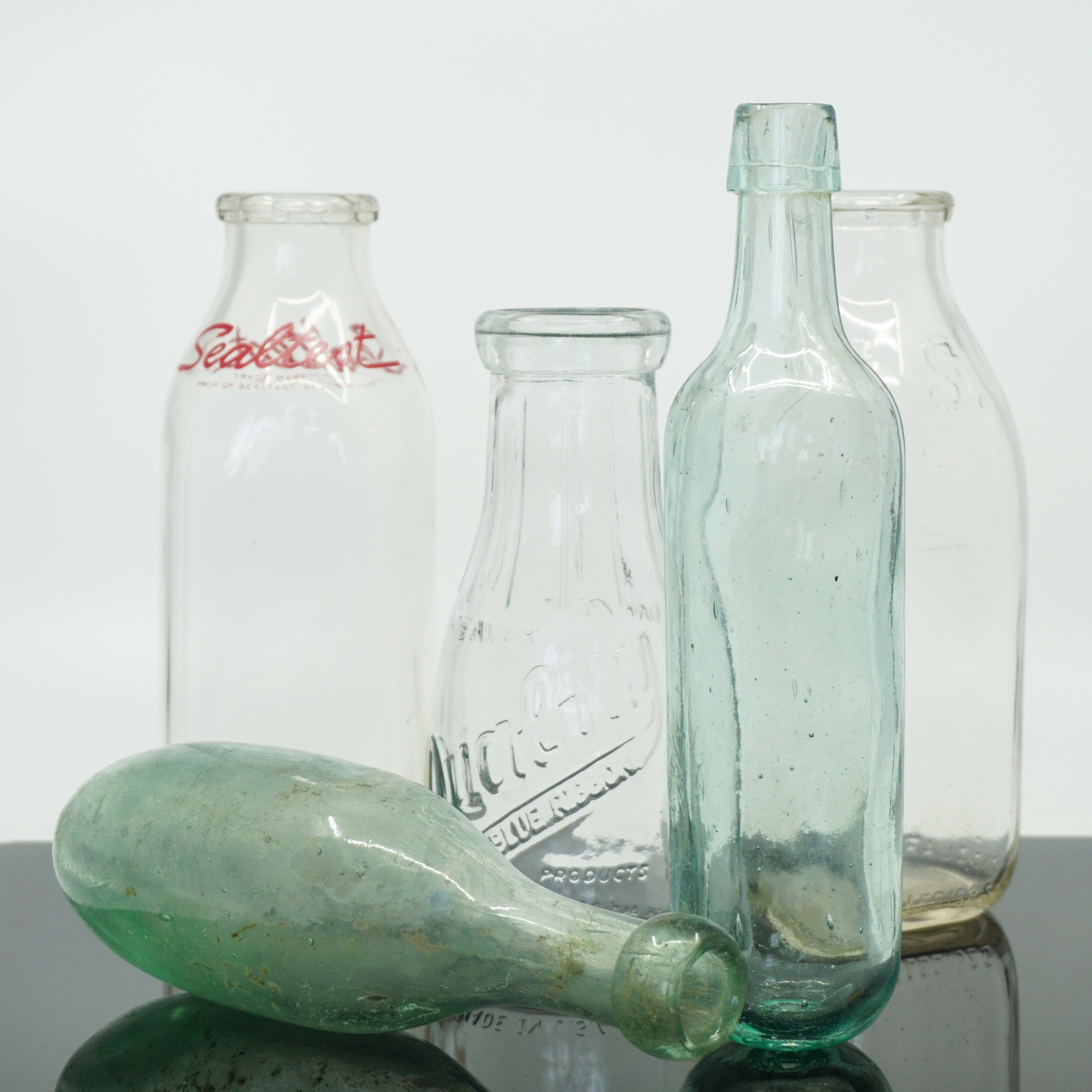 Set of (3) Authentic Mid-Century Vintage Milk Bottles. All Made in USA.
