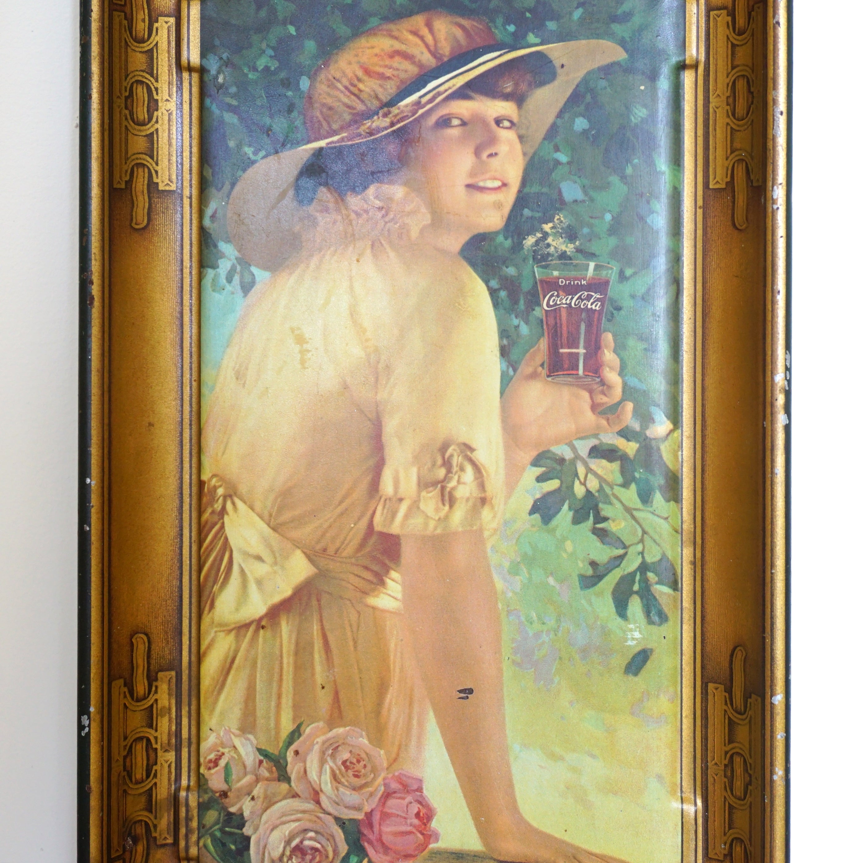 1910s Original Antique "Elaine" Coca-Cola Stelad Signs Tray