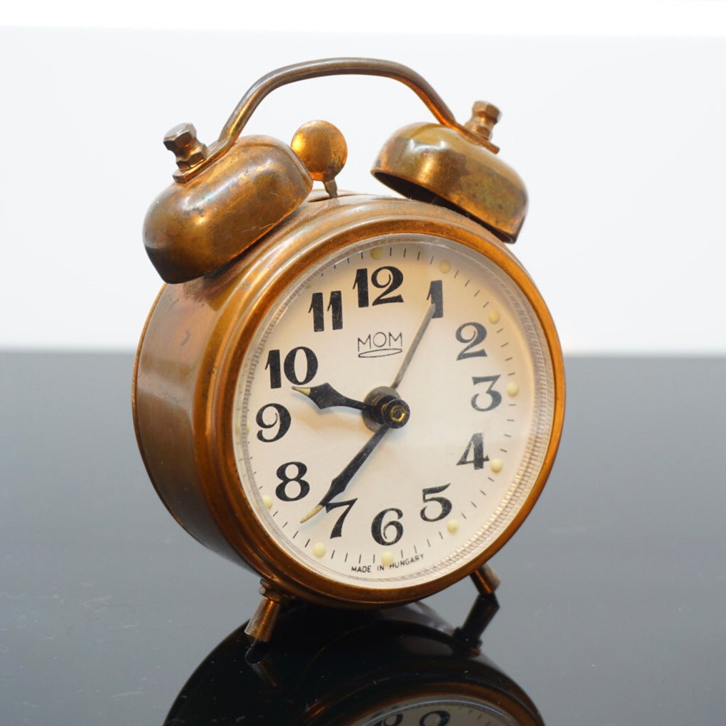 Vintage MOM Copper Tone Desk/Bedside Wind-up Alarm Clock. Made in Hungary.