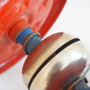 1940s Vintage Gong Bell with Red Wheels & Stars Pull Toy with wooden Axel