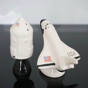 1992 Five & Dime Sarsaparilla. USA Space Shuttle Ceramic Salt and Pepper Shakers