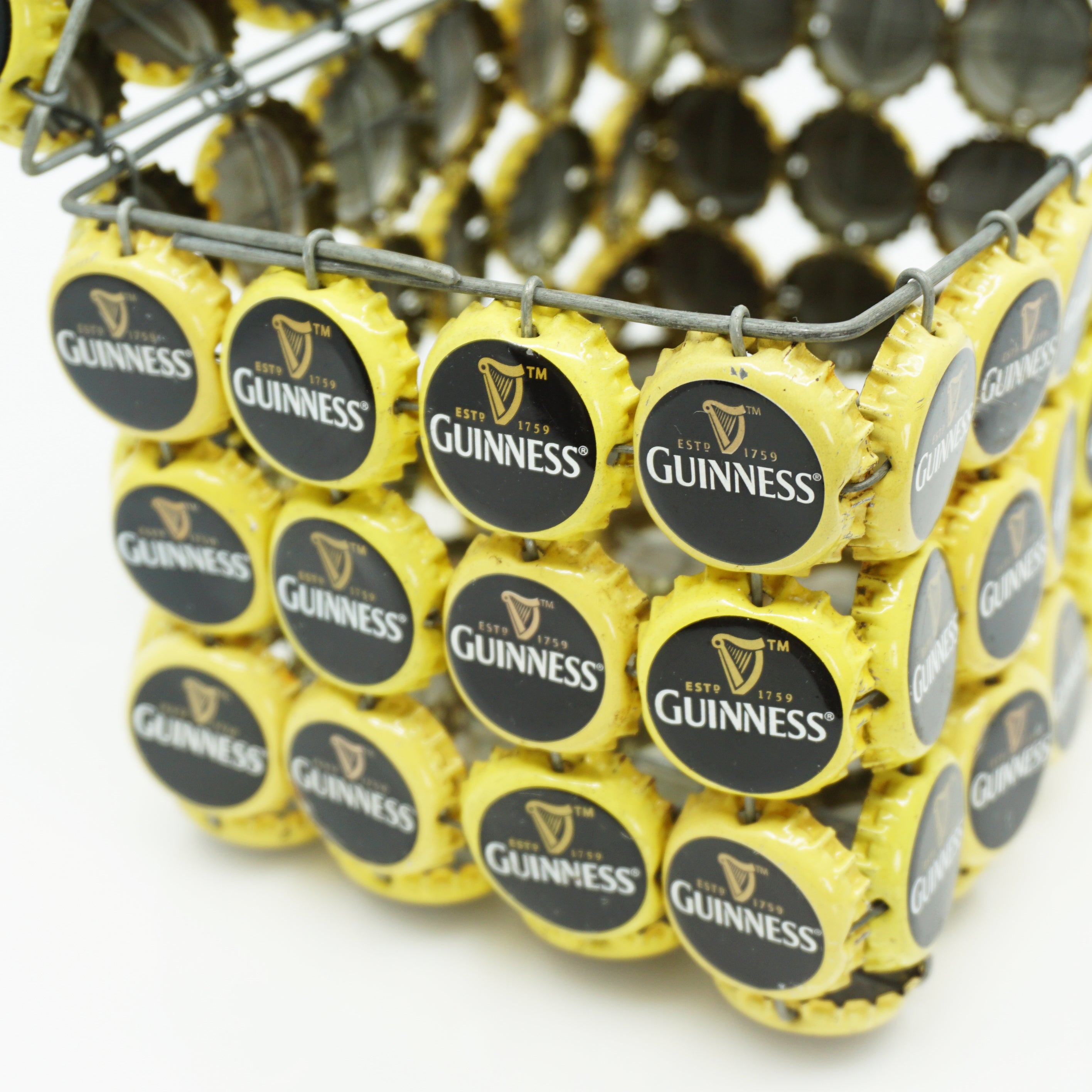 Handmade Guiness Beer Bottle Cap & Wire Art Basket. Made In USA.