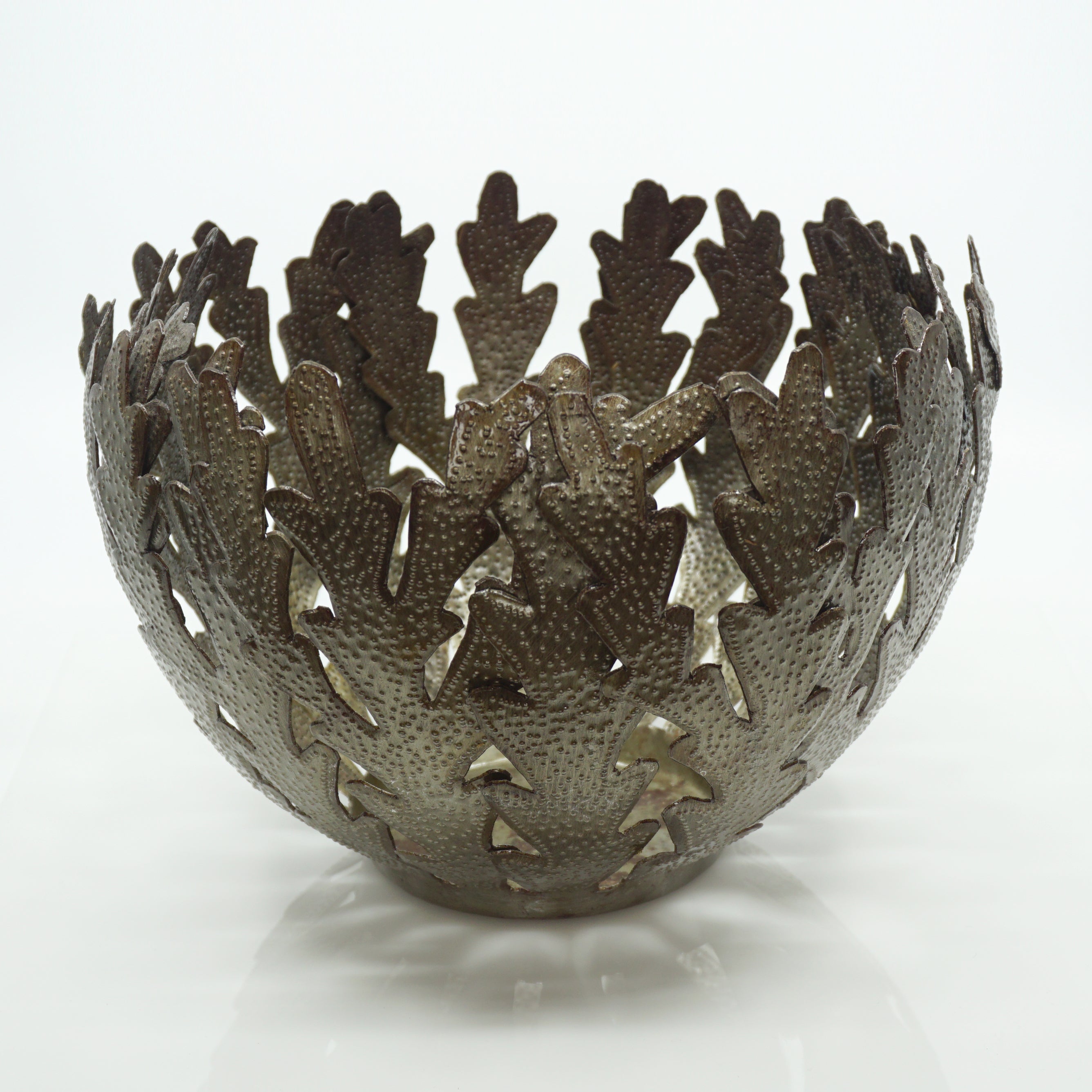 Signed Josnel Bruno Handmade, Hammered, Chiseled and Incised Coral Reef Bowl. Made in Haiti.