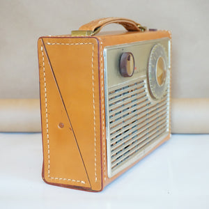 Mid-Century GE Seven Transistor Radio with Leather Case. Mo. P-776A. Made in USA