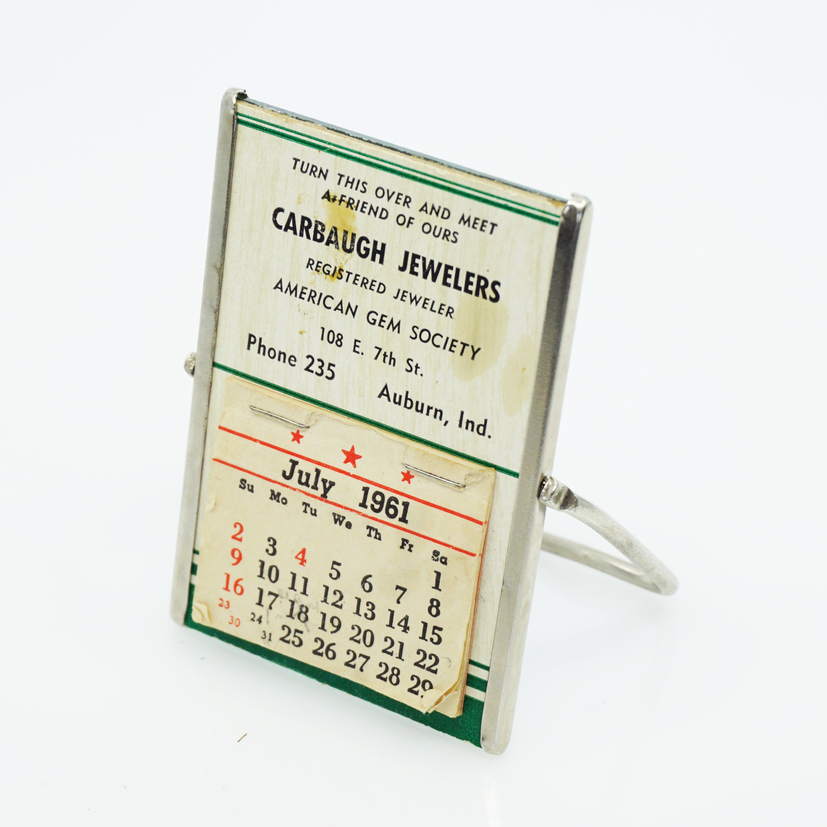 1960s Vintage Desk Mirror / Turn-Over Calendar. Originally from Carbaugh Jewelers.