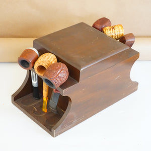 Vintage PATTBERG NOVELTY Wood Pipe Cigar Holder Humidor with 6 Pipes