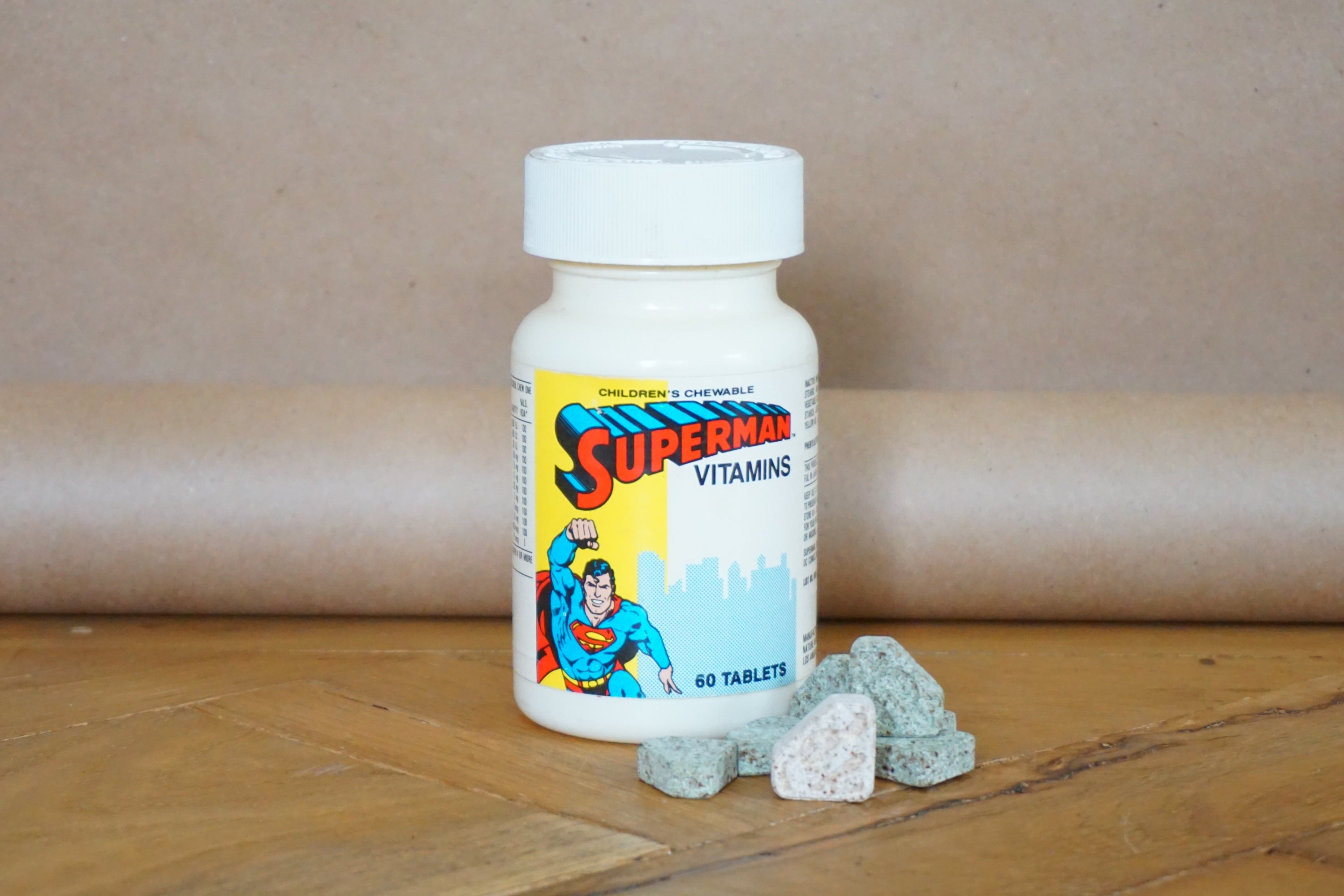 1989 Vintage DC COMICS Superman Children's Chewable Vitamins. Made in USA.