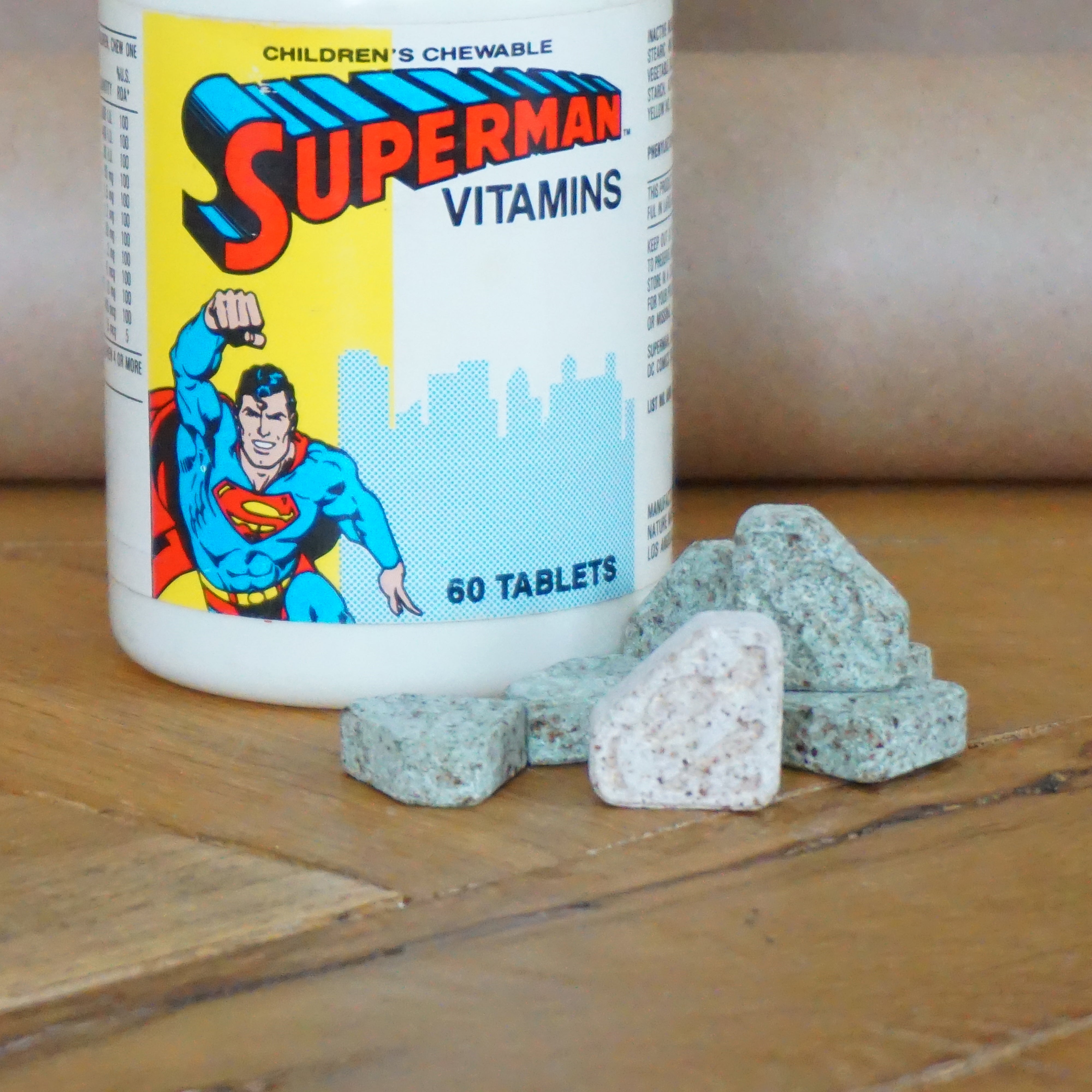1989 Vintage DC COMICS Superman Children's Chewable Vitamins. Made in USA.
