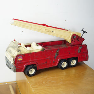 1970s Set of 2 Vintage XL 24" TONKA Pressed Steel Fire Trucks & Extending Ladder