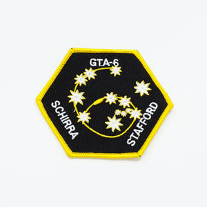 GTA-6 Constellation Clothing Patch. 4" Wide. Schirra, Stafford. Black, Yellow, White Star Details.