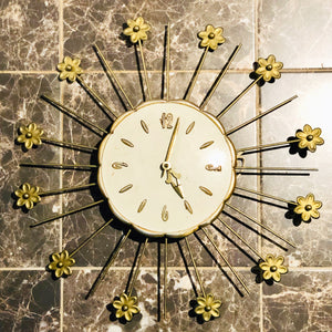 1963 Mid Century Starburst Robertshaw Controls Company Flowers Wall Clock. Made in USA.