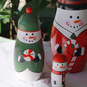 Matryoshka "Матрёшка" Holiday Time Snowmen Nesting Dolls. Set of 5 Christmas Wooden Figures.