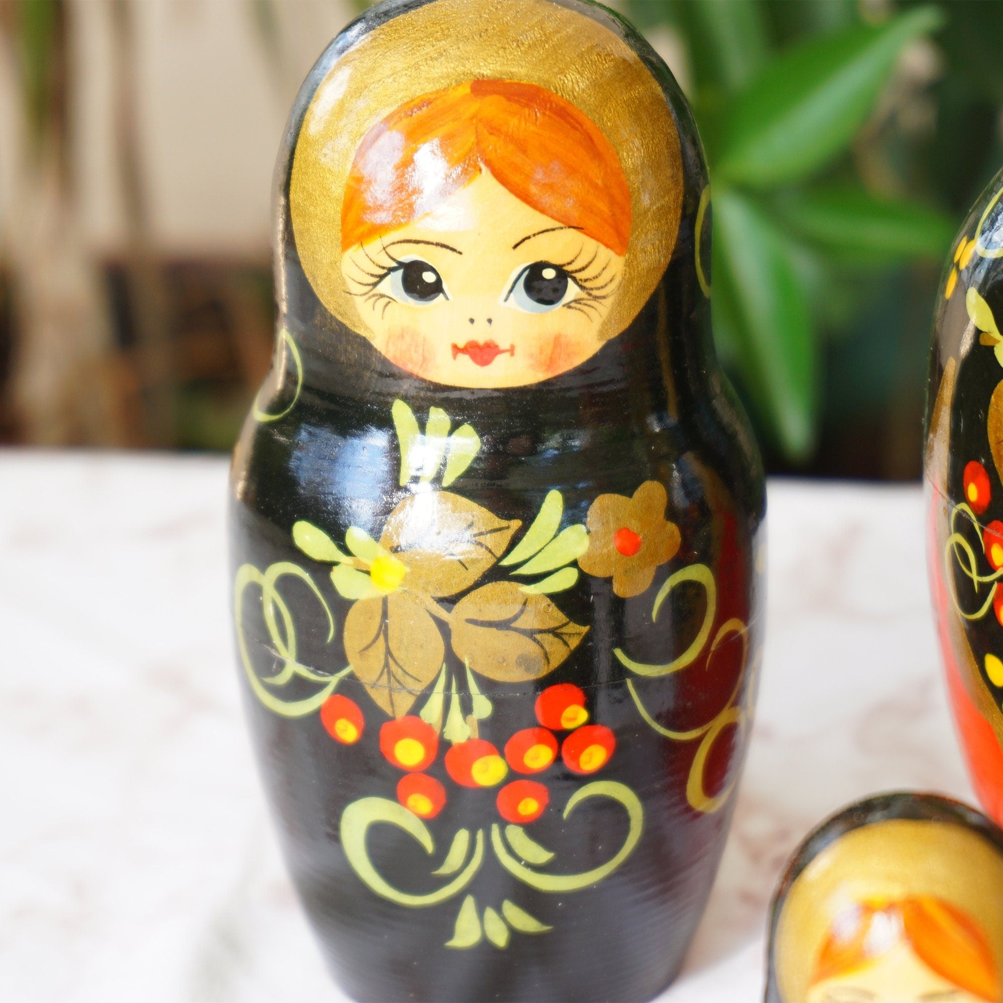 Hand Painted Wood Matryoshka "Матрёшка". Traditional Russian Nesting Dolls.  Set of 5.